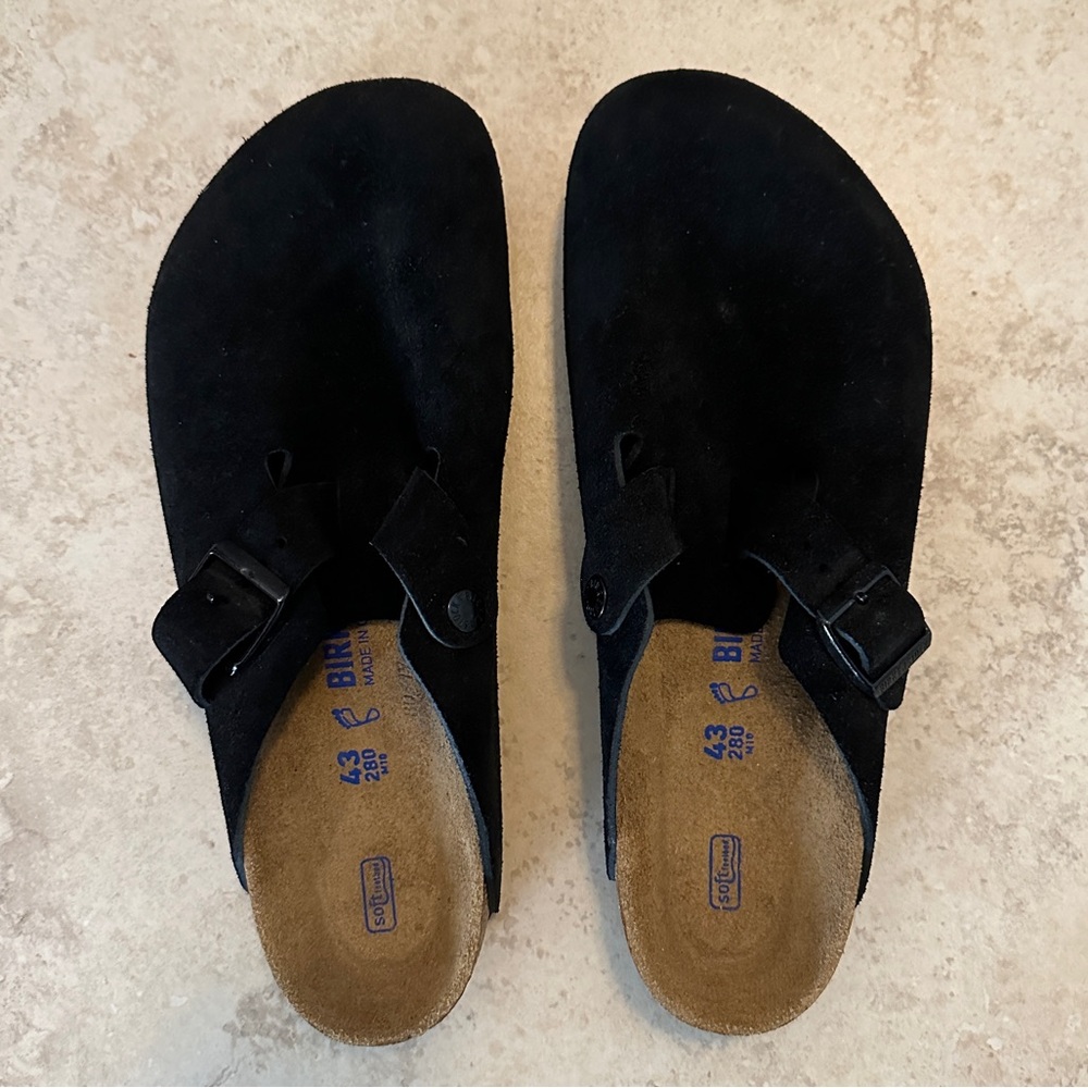 Black Suede Birkenstock Boston Clogs size 43